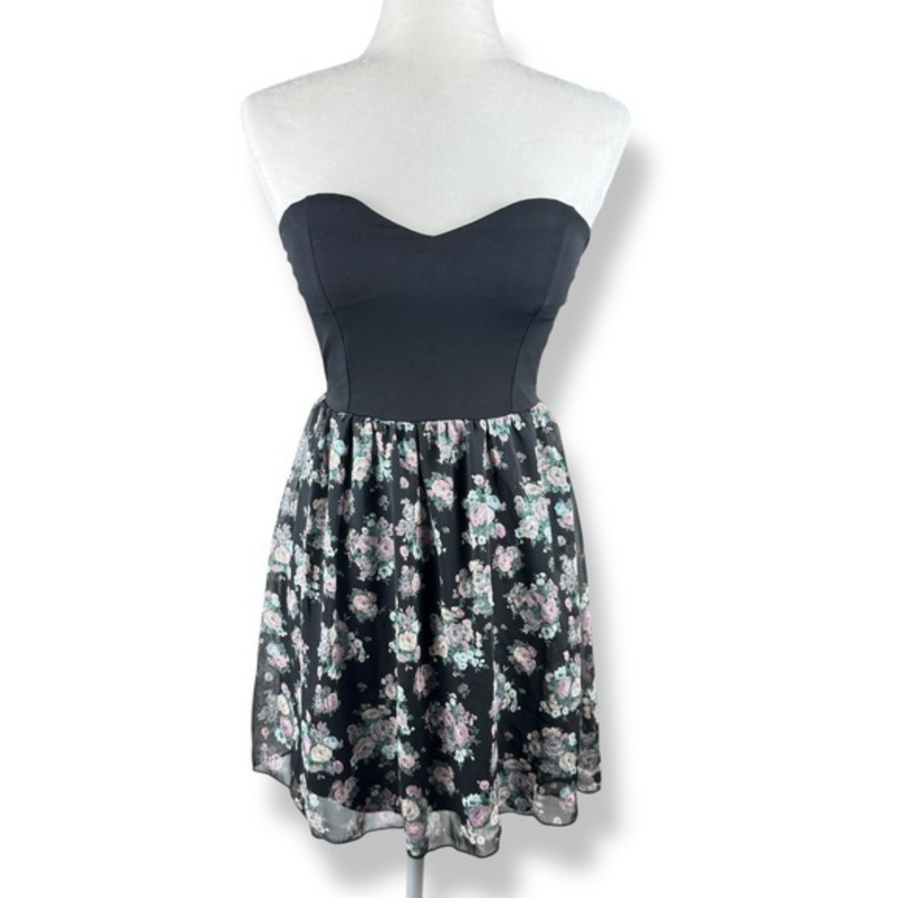 Y2K Wet Seal Strapless Floral Chiffon Babydoll Dress‎ Size Medium Party USA Made